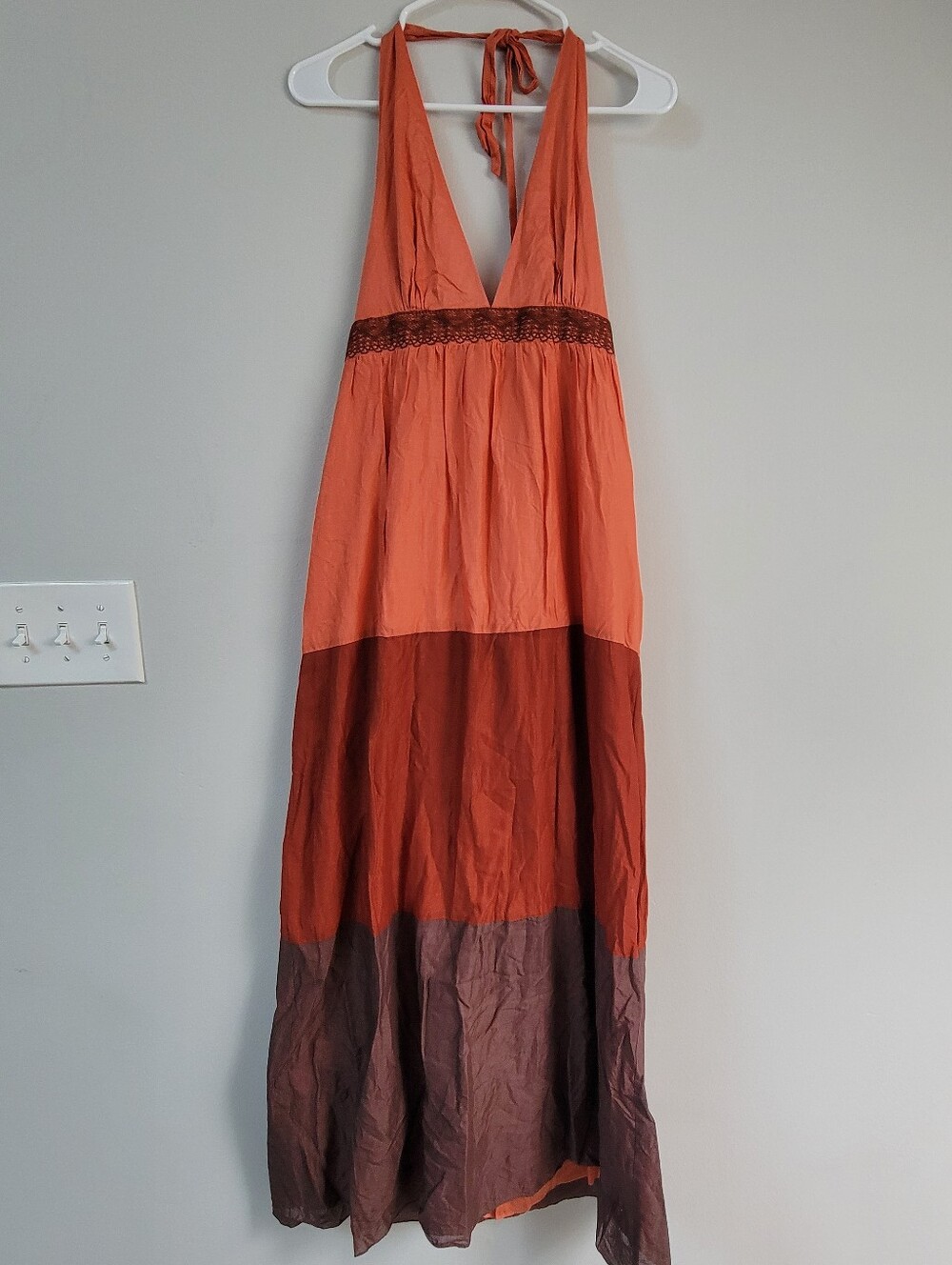 BCBG Halter Top Maxi Dress Women Size 12 Wedding Coastal Western Boho Festival